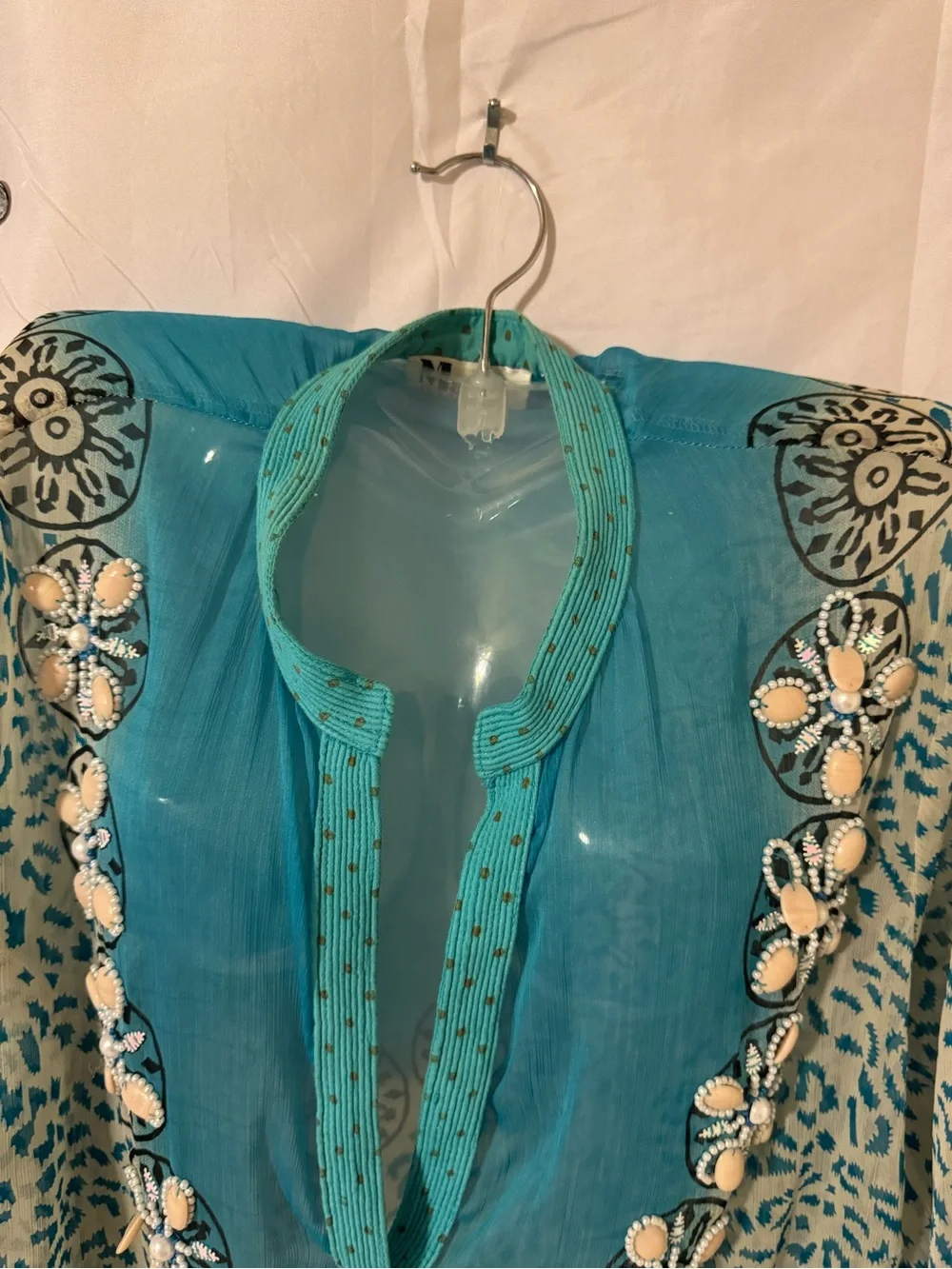 Turquoise Hand Beaded Women's Swim Coverup Size 2X - Picture 6 of 9